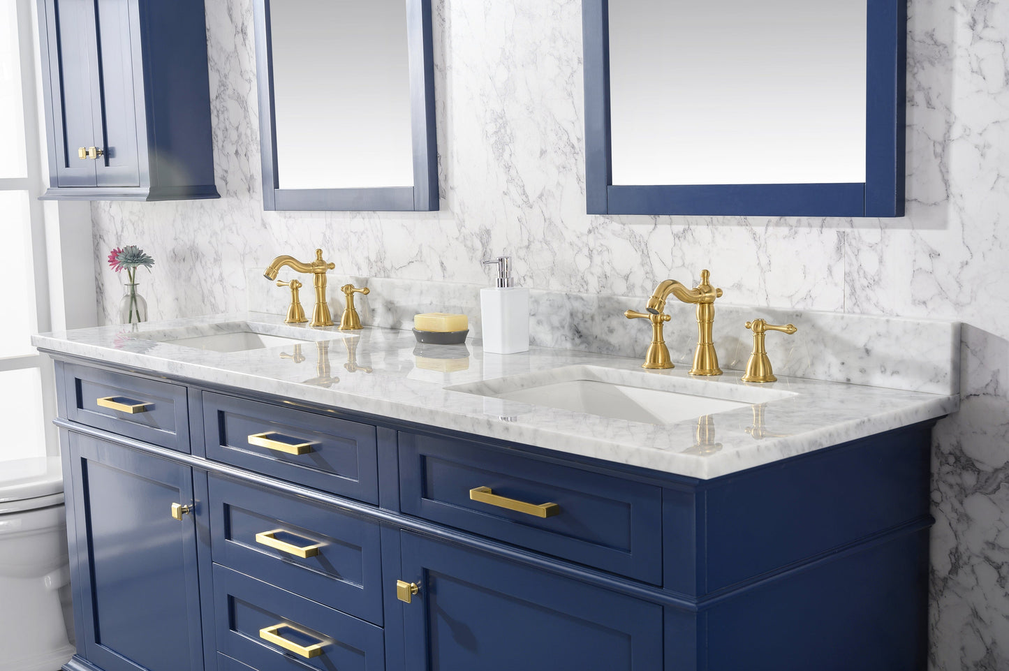 Legion Furniture WLF2272-B Legion Furniture WLF2272-B 72" Blue Double-Sink Vanity Cabinet with Carrara White Top