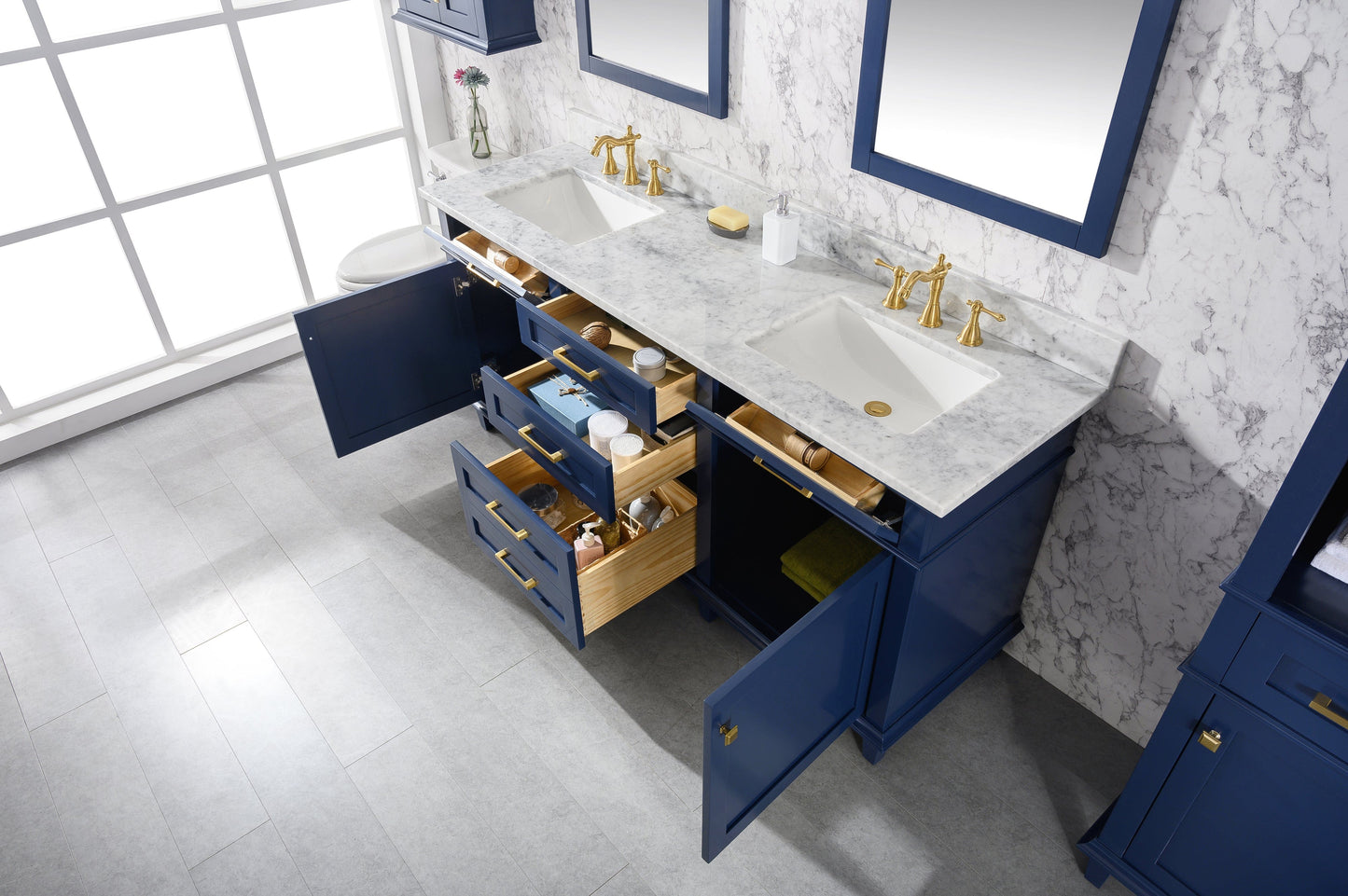 Legion Furniture WLF2272-B Legion Furniture WLF2272-B 72" Blue Double-Sink Vanity Cabinet with Carrara White Top