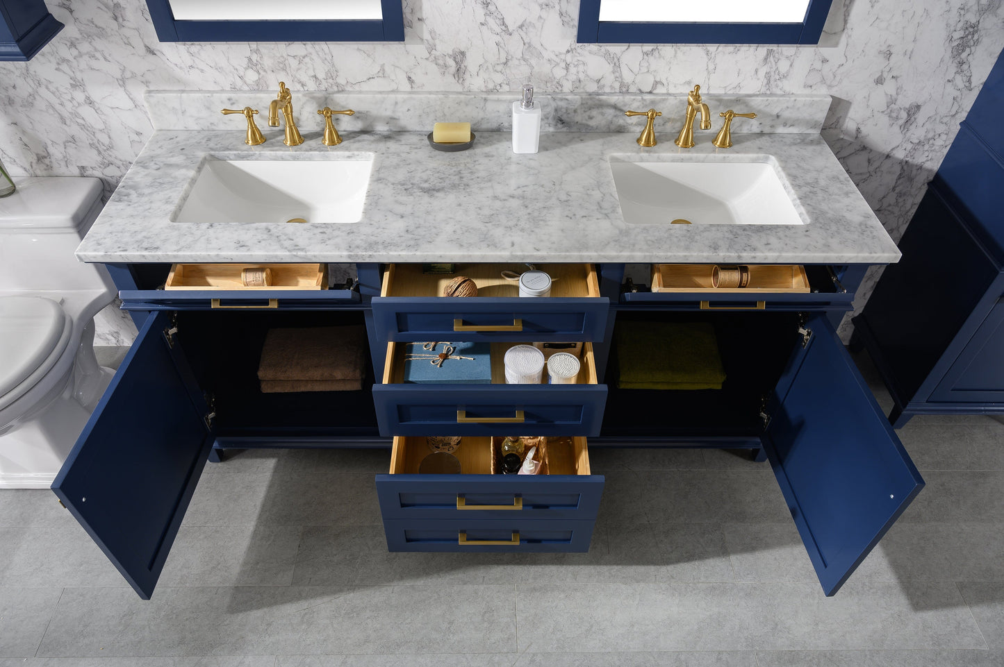 Legion Furniture WLF2272-B Legion Furniture WLF2272-B 72" Blue Double-Sink Vanity Cabinet with Carrara White Top