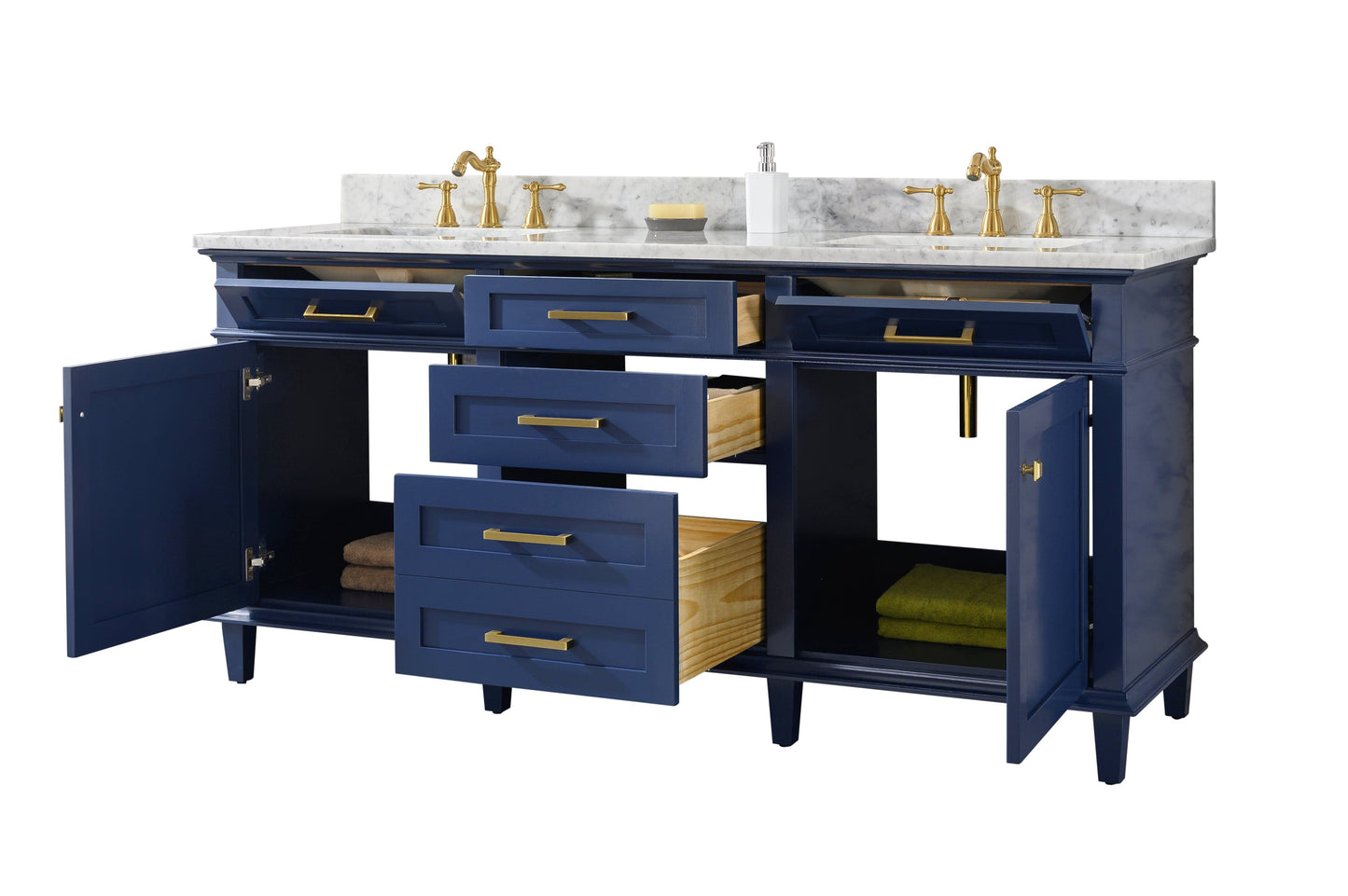Legion Furniture WLF2272-B Legion Furniture WLF2272-B 72" Blue Double-Sink Vanity Cabinet with Carrara White Top