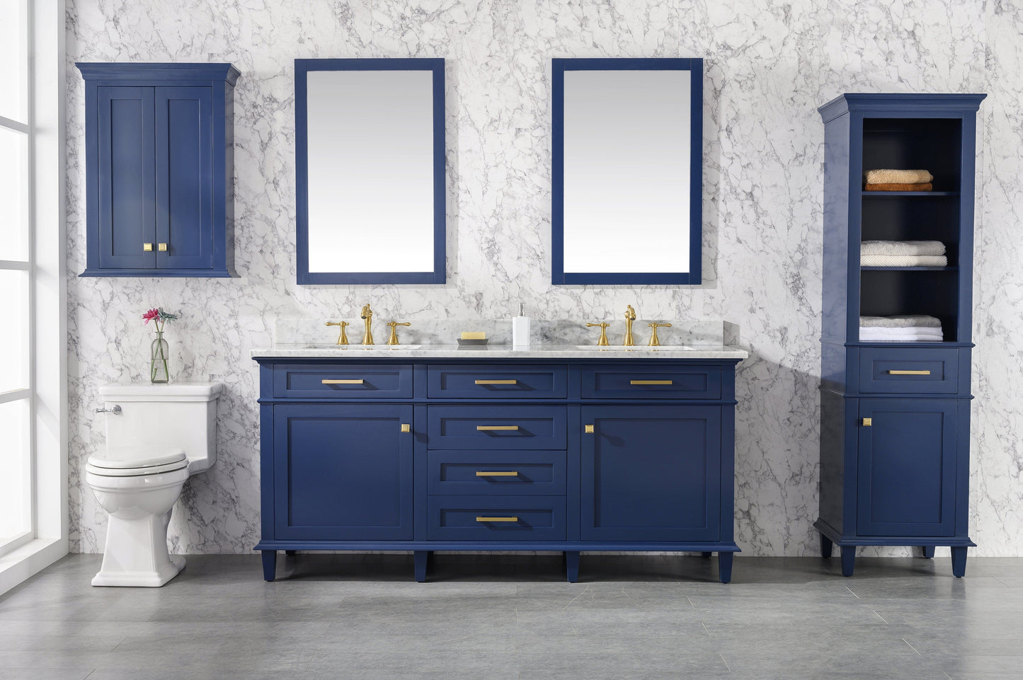 Legion Furniture WLF2272-B Legion Furniture WLF2272-B 72" Blue Double-Sink Vanity Cabinet with Carrara White Top