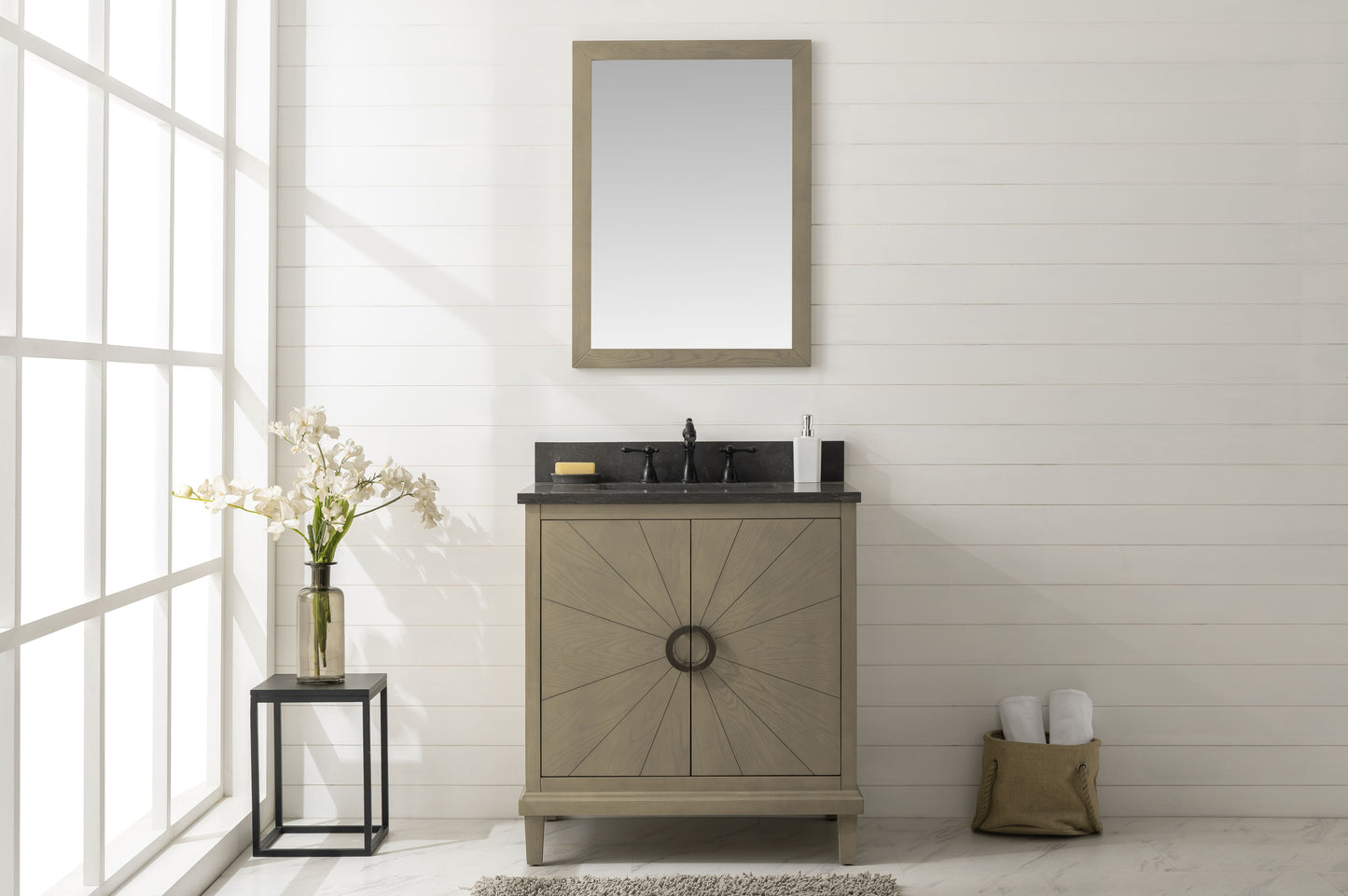 Legion Furniture WLF7040-30-AGO-BS Legion Furniture WLF7040-30-AGO-BS 30" Antique Gray Oak Vanity with Blue Limestone Top