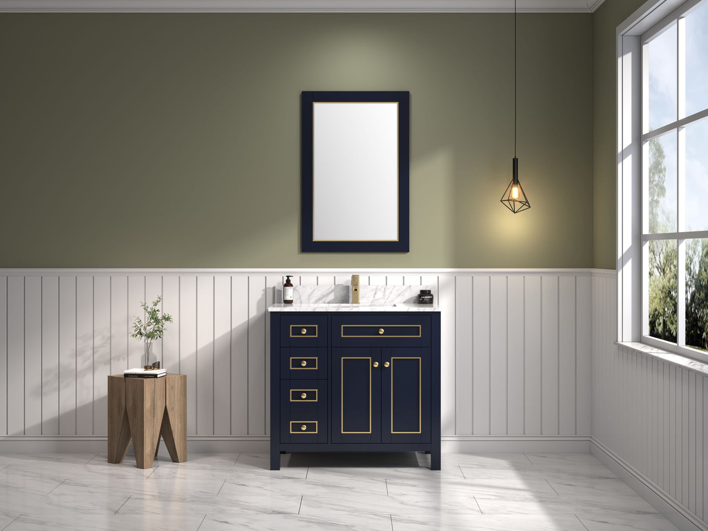 Legion Furniture WV2236-B Legion Furniture WV2236-B 36" Blue Finish Sink Vanity Cabinet with Carrara White Top