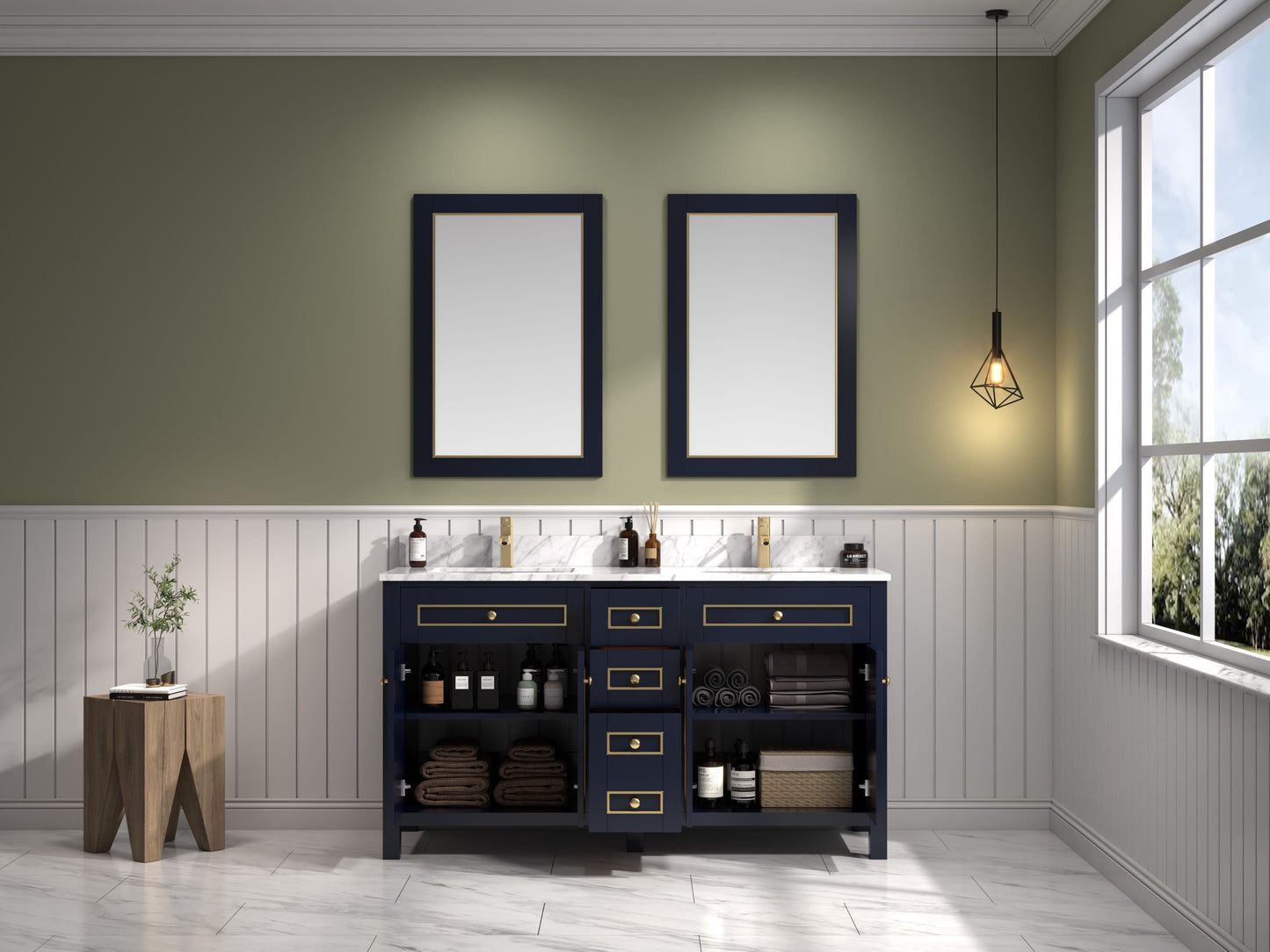 Legion Furniture WV2260-B Legion Furniture WV2260-B 60" Blue Finish Sink Vanity Cabinet with Carrara White Top