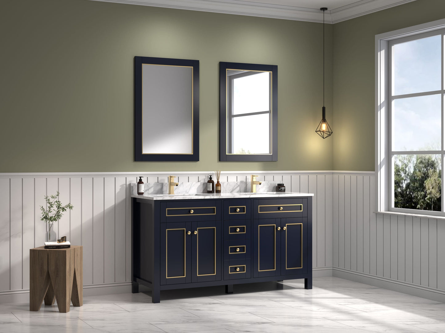 Legion Furniture WV2260-B Legion Furniture WV2260-B 60" Blue Finish Sink Vanity Cabinet with Carrara White Top