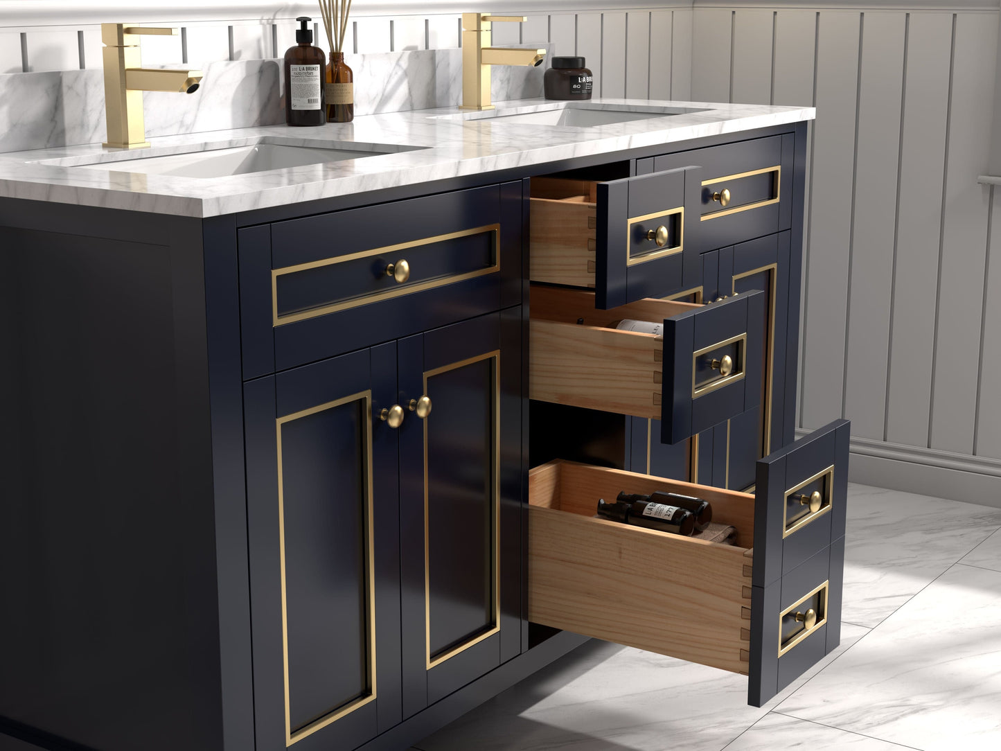 Legion Furniture WV2260-B Legion Furniture WV2260-B 60" Blue Finish Sink Vanity Cabinet with Carrara White Top