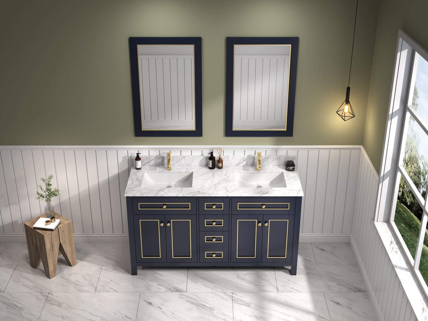Legion Furniture WV2260-B Legion Furniture WV2260-B 60" Blue Finish Sink Vanity Cabinet with Carrara White Top
