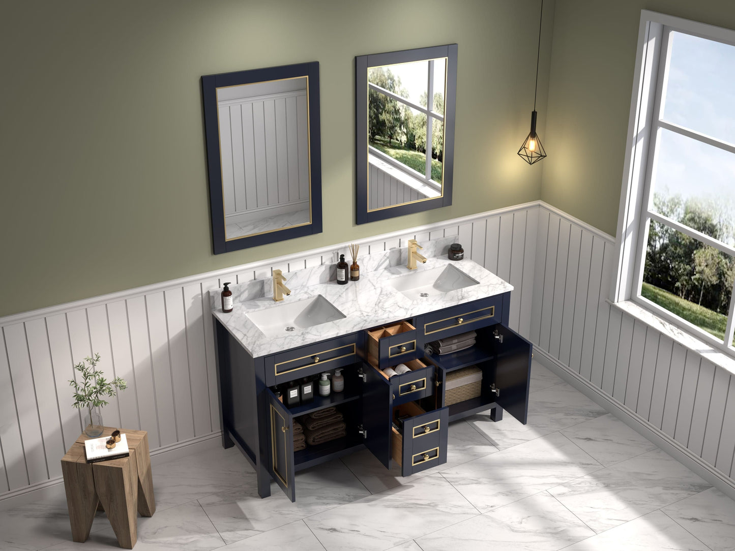 Legion Furniture WV2260-B Legion Furniture WV2260-B 60" Blue Finish Sink Vanity Cabinet with Carrara White Top