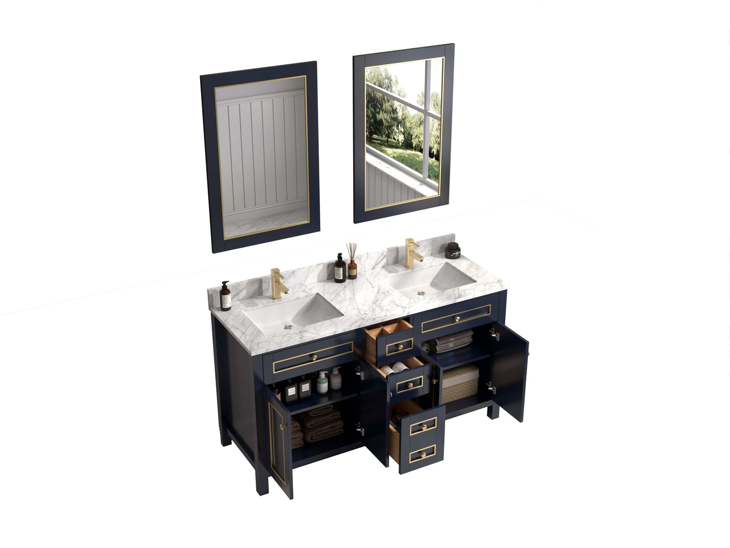 Legion Furniture WV2260-B Legion Furniture WV2260-B 60" Blue Finish Sink Vanity Cabinet with Carrara White Top