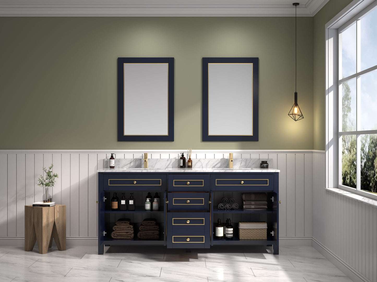 Legion Furniture WV2272-B Legion Furniture WV2272-B 72" Blue Finish Sink Vanity Cabinet with Carrara White Top