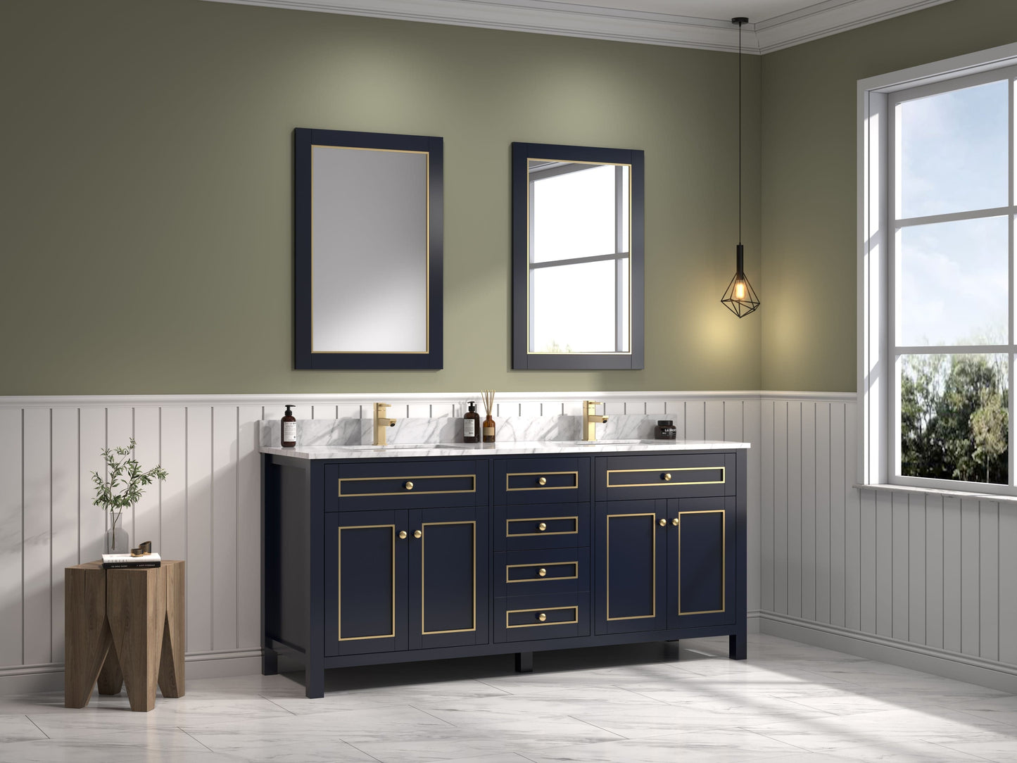 Legion Furniture WV2272-B Legion Furniture WV2272-B 72" Blue Finish Sink Vanity Cabinet with Carrara White Top