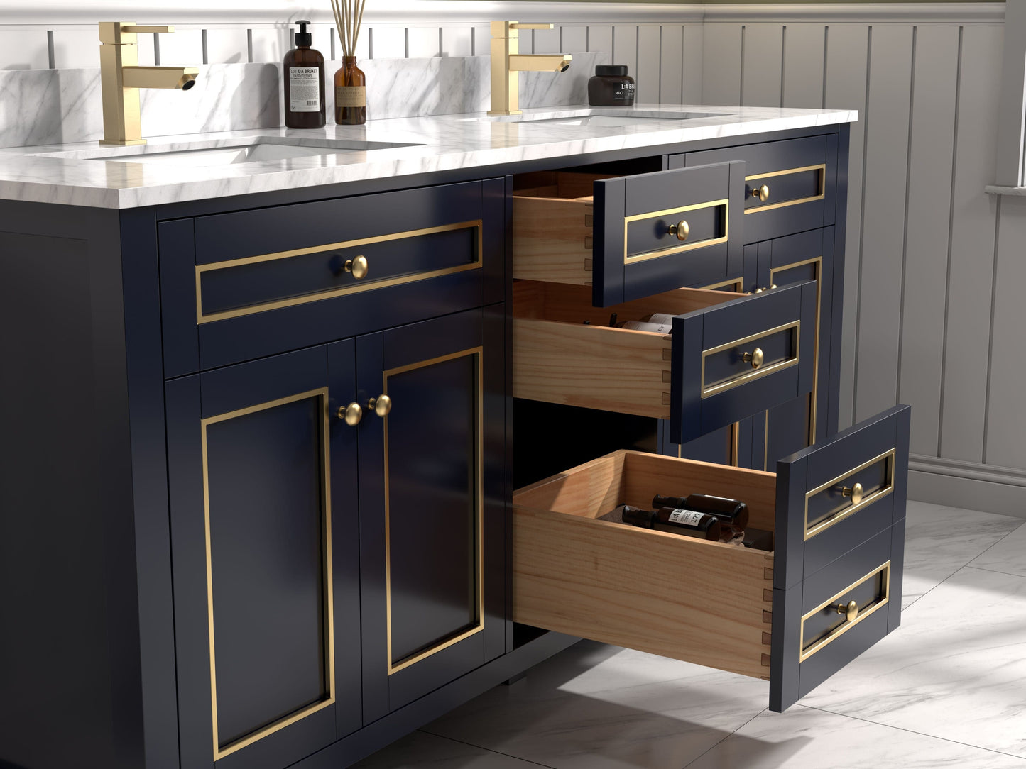 Legion Furniture WV2272-B Legion Furniture WV2272-B 72" Blue Finish Sink Vanity Cabinet with Carrara White Top