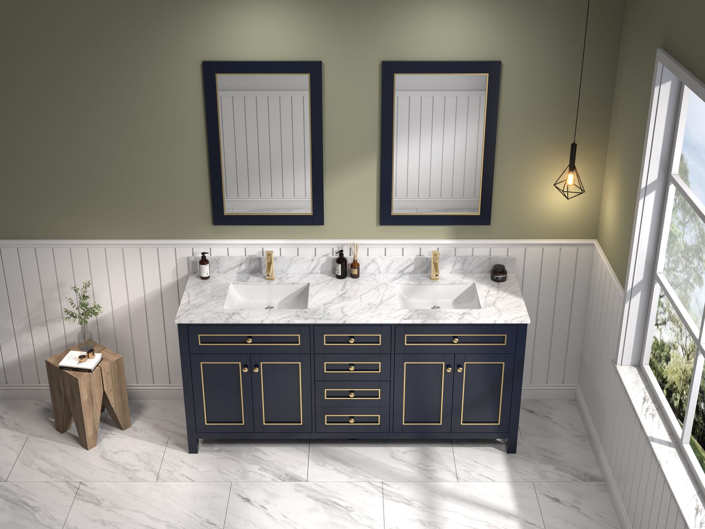 Legion Furniture WV2272-B Legion Furniture WV2272-B 72" Blue Finish Sink Vanity Cabinet with Carrara White Top