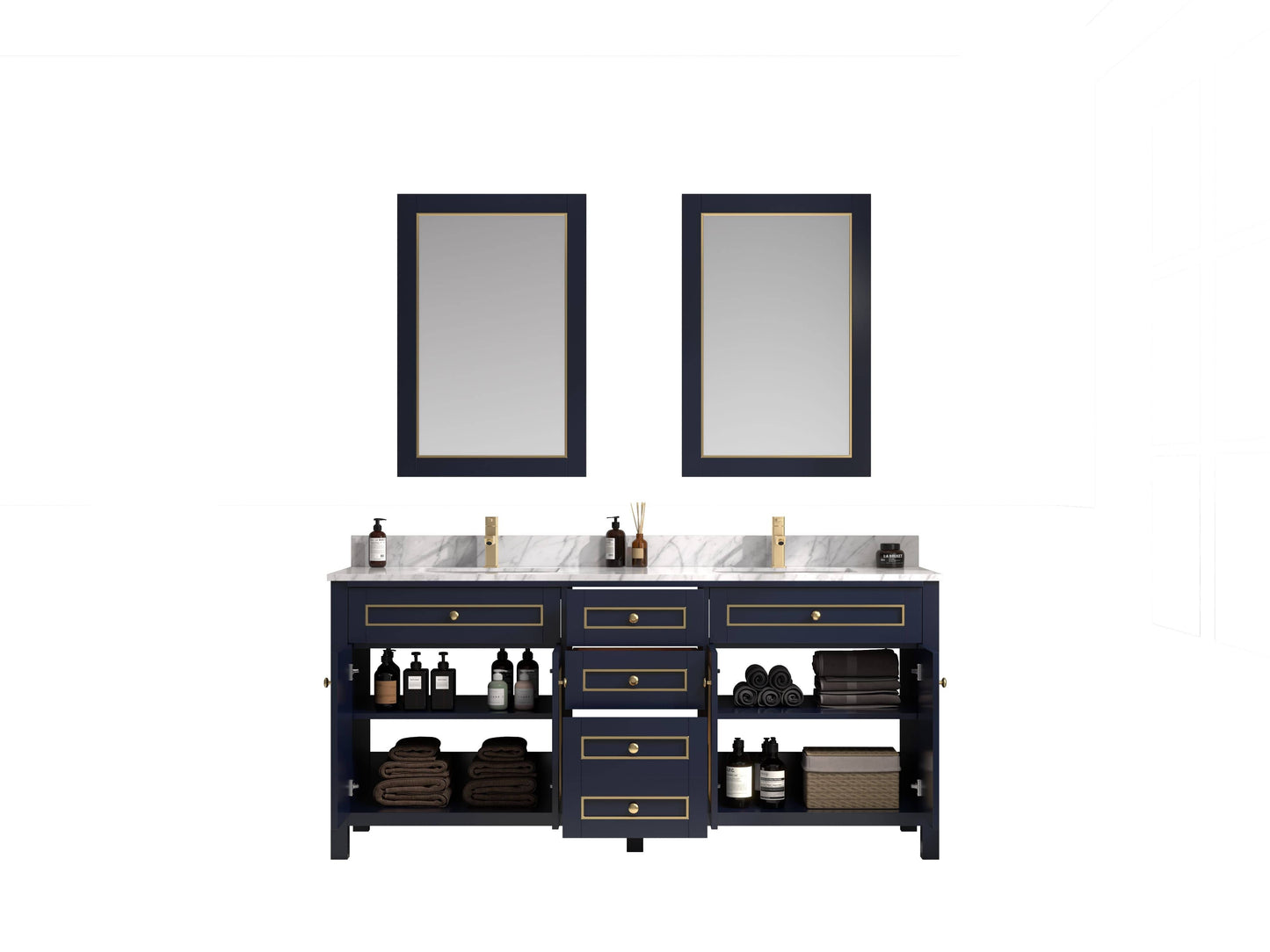 Legion Furniture WV2272-B Legion Furniture WV2272-B 72" Blue Finish Sink Vanity Cabinet with Carrara White Top