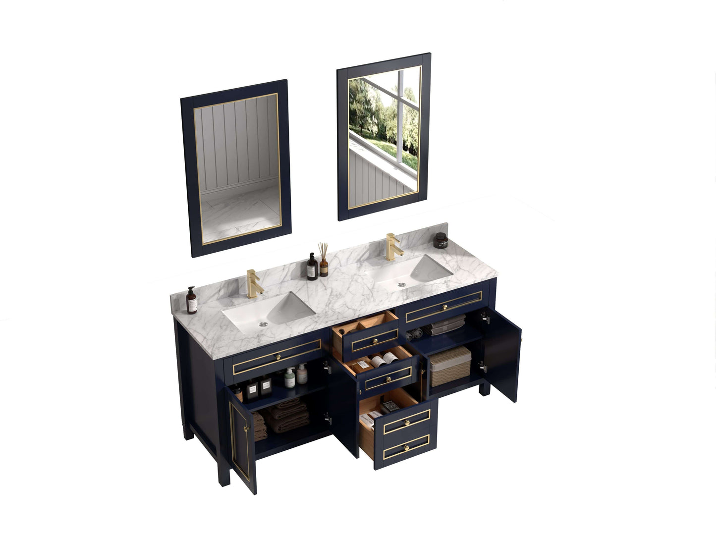 Legion Furniture WV2272-B Legion Furniture WV2272-B 72" Blue Finish Sink Vanity Cabinet with Carrara White Top