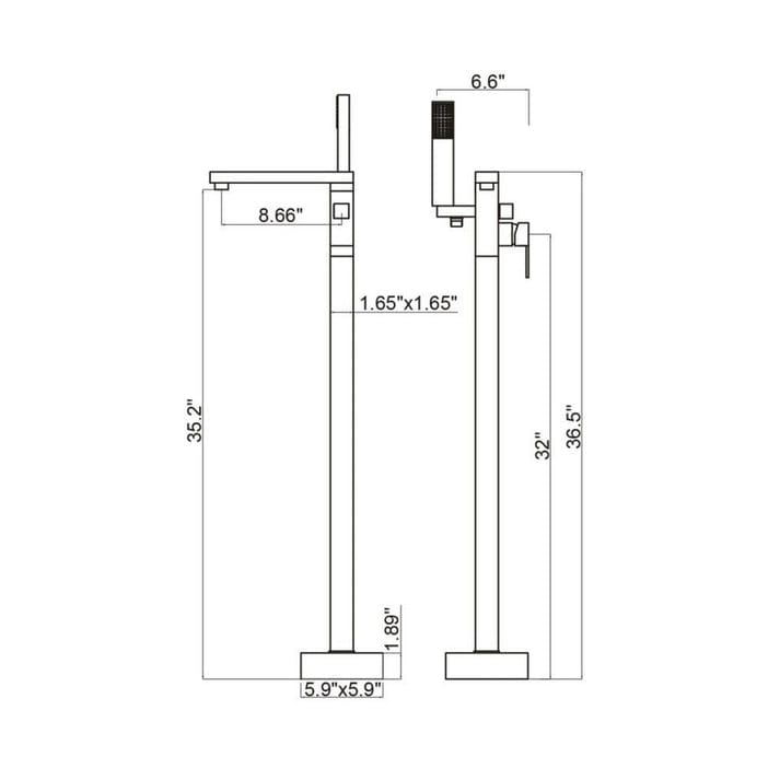 Ratel RA-9200MB Floor Mounted Square Bathtub Filler - Matte Black (RA-9200MB)