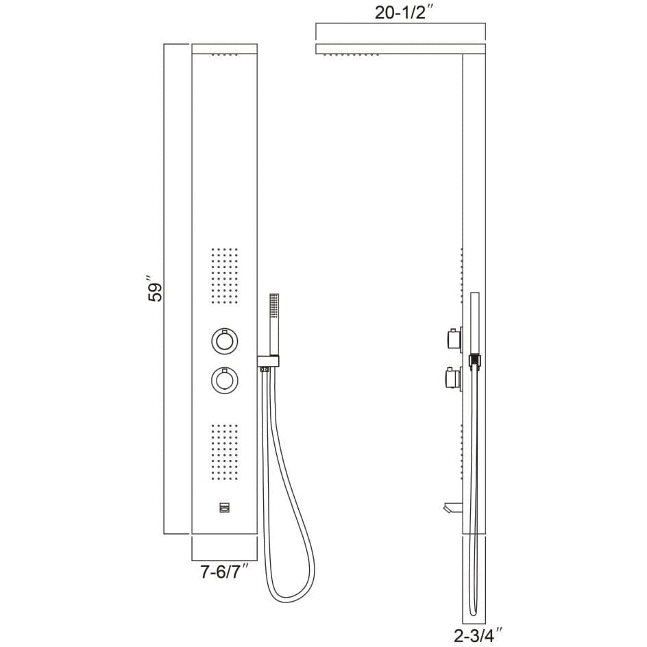 Ratel RA-SP858 Shower Panel with 2 Sets ABS Massage Jets 59"H x 7 6/7"W x 2 3/4"D - With Spout (RA-SP858)
