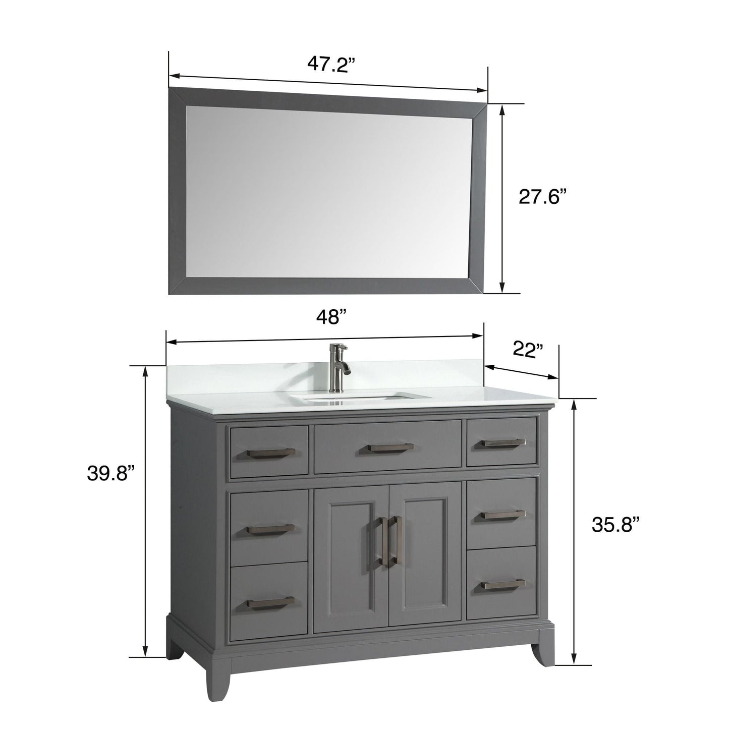 Vanity Art VA1048G 48 Inch Single Sink Bathroom Vanity in Gray with White Marble Countertop - Vanity Art VA1048G