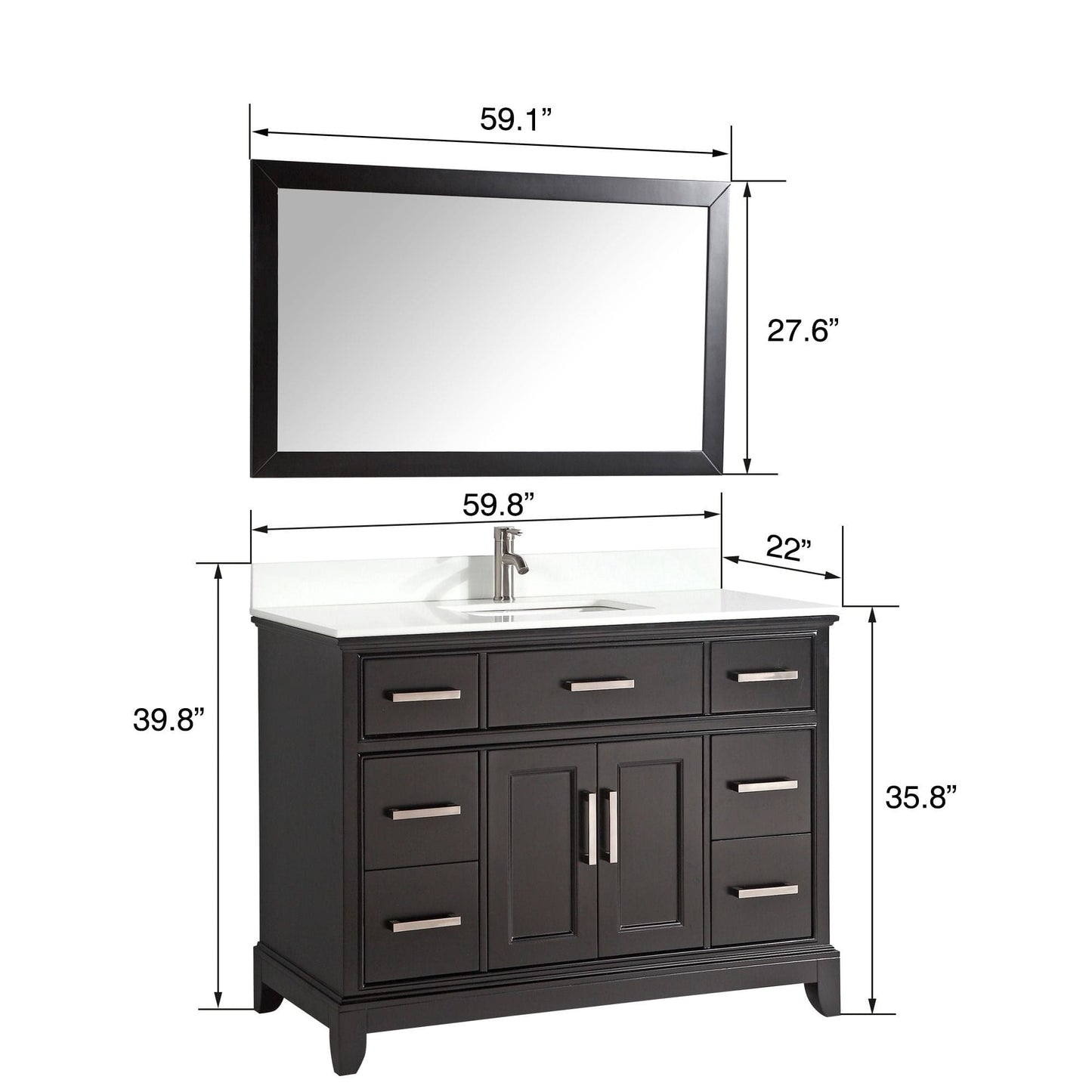 Vanity Art VA1060SE 60 Inch Single Sink Bathroom Vanity in Espresso with White Marble Countertop - Vanity Art VA1060SE