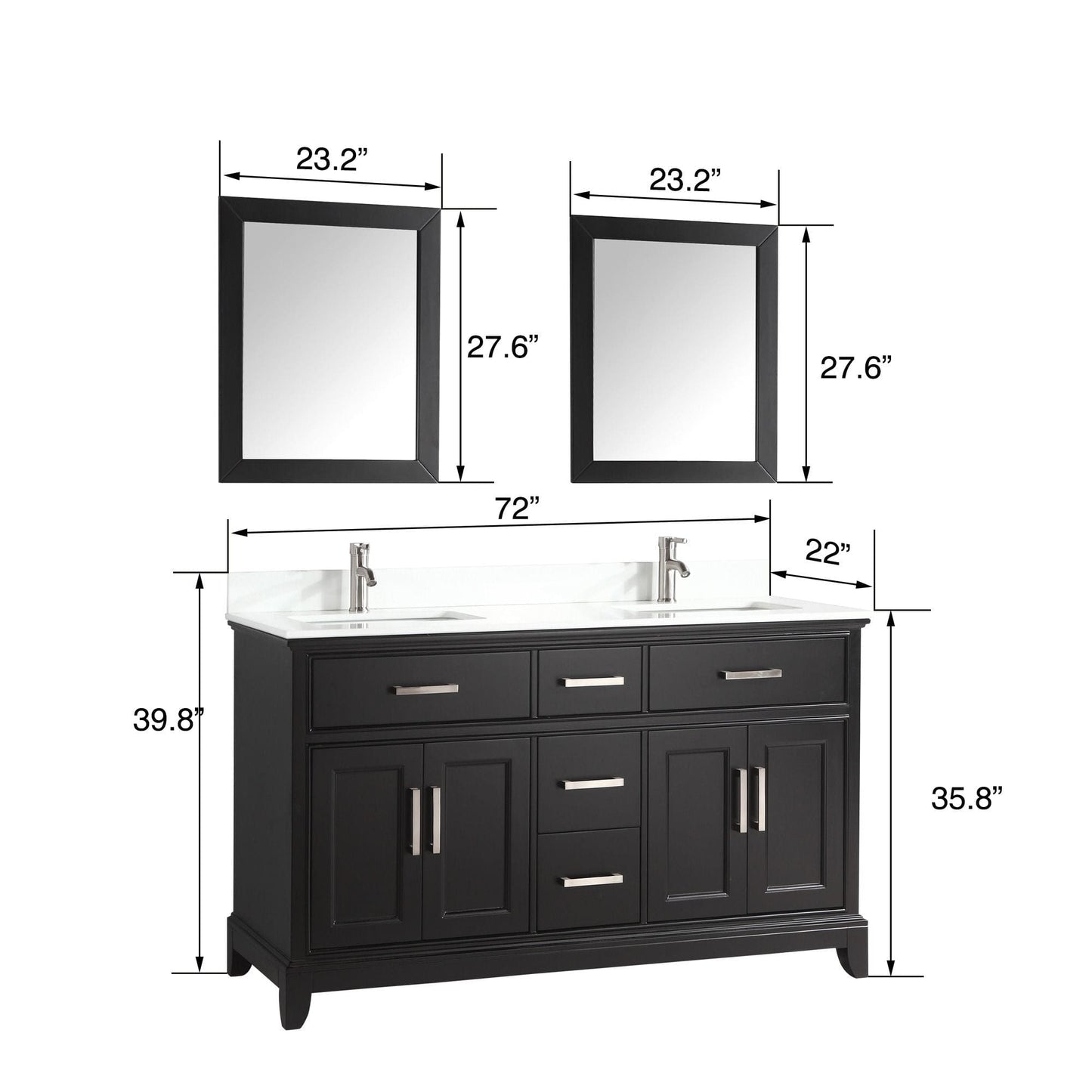 Vanity Art VA1072DE 72 Inch Single Sink Bathroom Vanity in Espresso with White Marble Countertop - Vanity Art VA1072DE