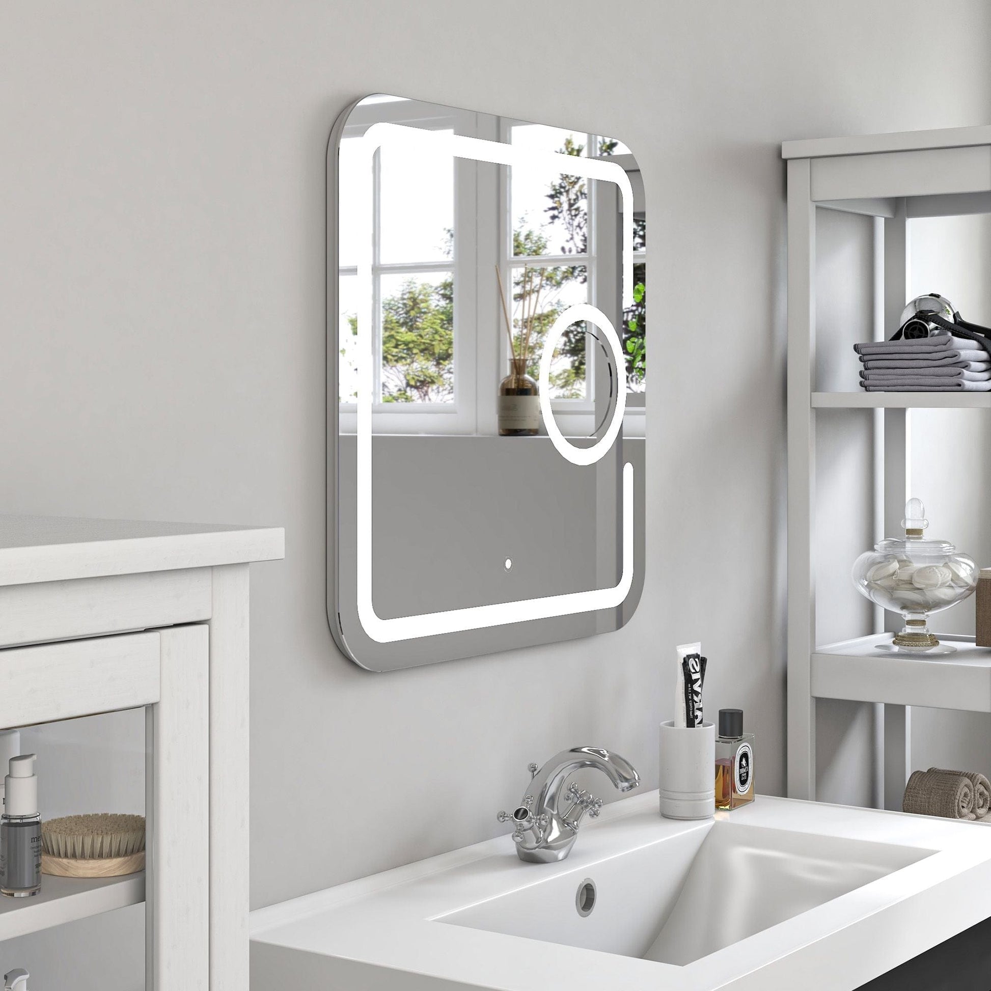 Vanity Art VA23 Square 31.5 Inch x 31.5 Inch LED Mirror with Touch Sensor and 3X Magnifier - Vanity Art VA23