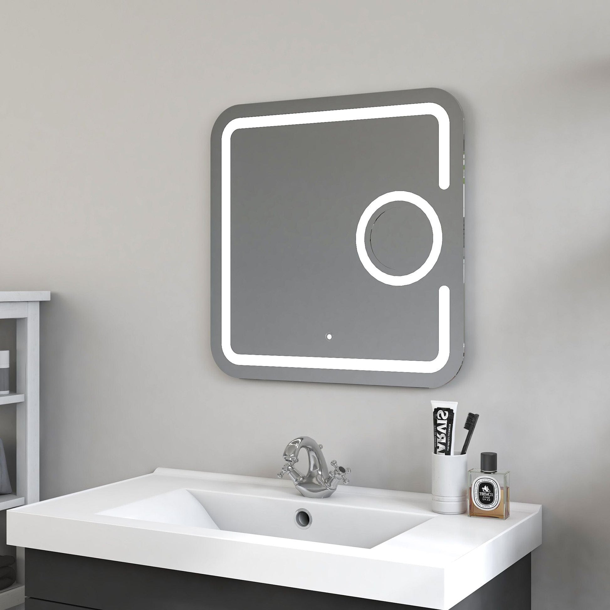 Vanity Art VA23 Square 31.5 Inch x 31.5 Inch LED Mirror with Touch Sensor and 3X Magnifier - Vanity Art VA23
