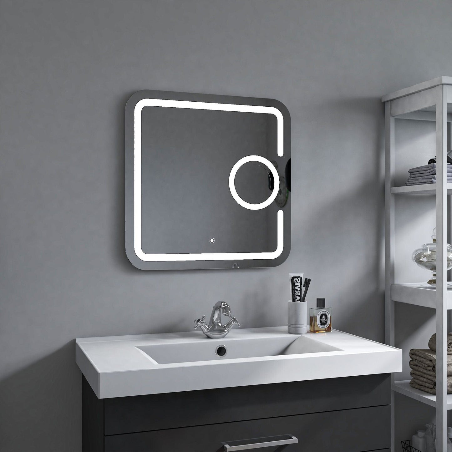 Vanity Art VA23 Square 31.5 Inch x 31.5 Inch LED Mirror with Touch Sensor and 3X Magnifier - Vanity Art VA23