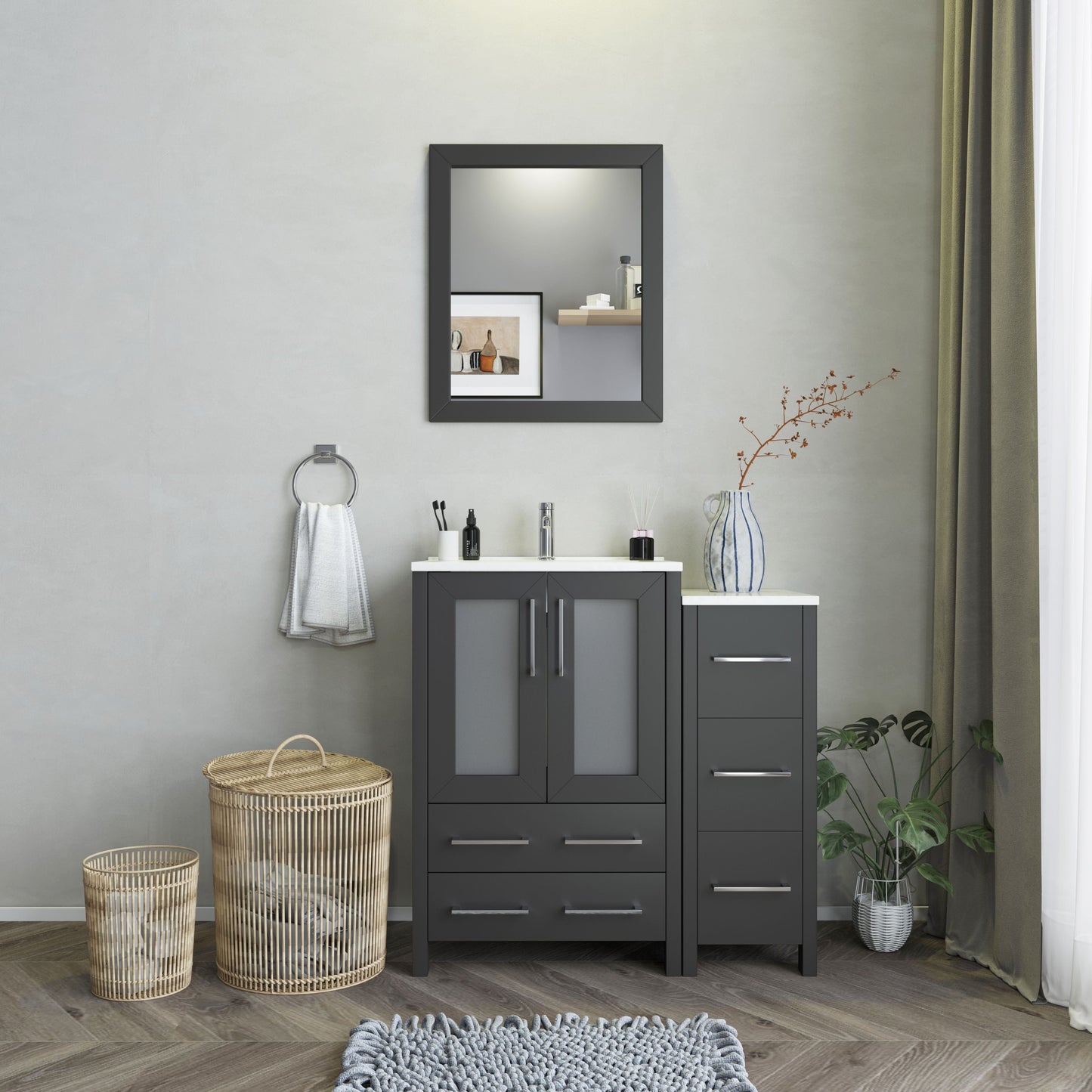 Vanity Art VA3024-36E 36 Inch Single Sink Bathroom Vanity in Espresso with Ceramic Countertop - Vanity Art VA3024-36E