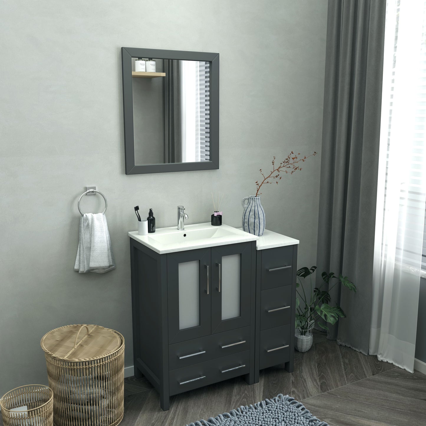 Vanity Art VA3024-36E 36 Inch Single Sink Bathroom Vanity in Espresso with Ceramic Countertop - Vanity Art VA3024-36E