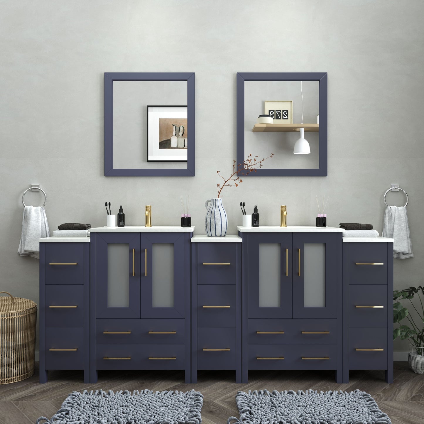 Vanity Art VA3024-84B 84 Inch Double Sink Bathroom Vanity in Blue with Ceramic Countertop - Vanity Art VA3024-84B