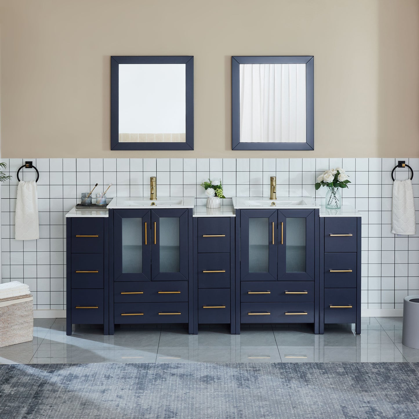 Vanity Art VA3024-84B 84 Inch Double Sink Bathroom Vanity in Blue with Ceramic Countertop - Vanity Art VA3024-84B