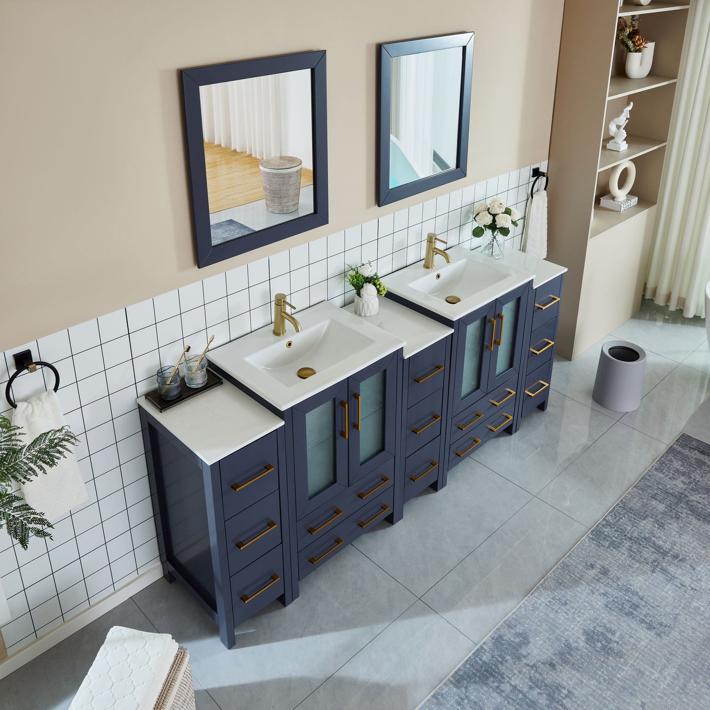Vanity Art VA3024-84B 84 Inch Double Sink Bathroom Vanity in Blue with Ceramic Countertop - Vanity Art VA3024-84B