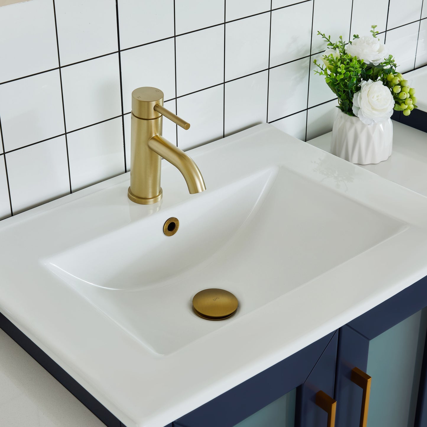 Vanity Art VA3024-84B 84 Inch Double Sink Bathroom Vanity in Blue with Ceramic Countertop - Vanity Art VA3024-84B