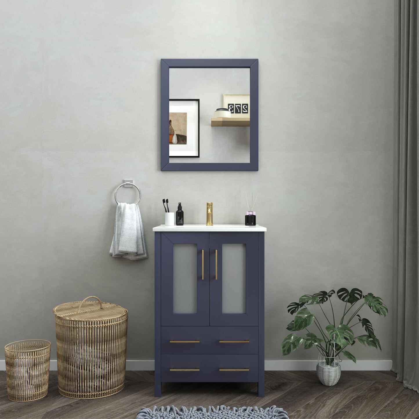 Vanity Art VA3024B 24 Inch Single Sink Bathroom Vanity in Blue with Ceramic Countertop - Vanity Art VA3024B