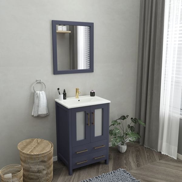 Vanity Art VA3024B 24 Inch Single Sink Bathroom Vanity in Blue with Ceramic Countertop - Vanity Art VA3024B