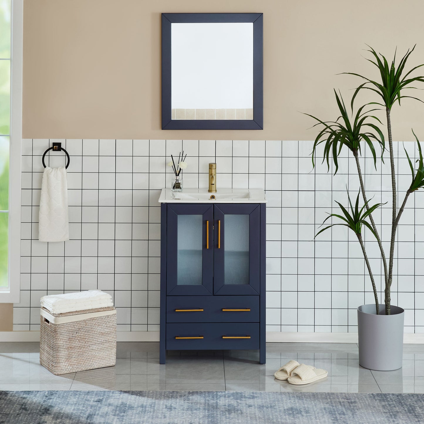 Vanity Art VA3024B 24 Inch Single Sink Bathroom Vanity in Blue with Ceramic Countertop - Vanity Art VA3024B