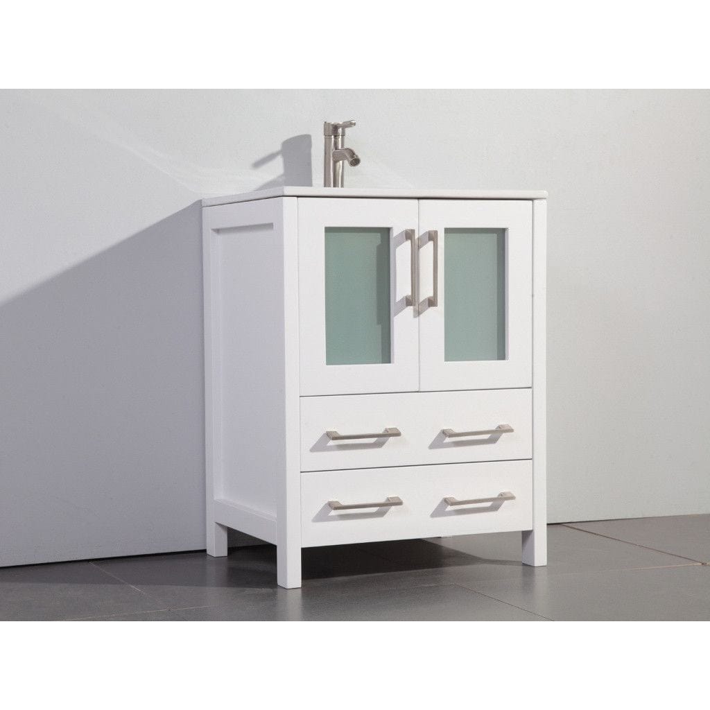 Vanity Art VA3024W 24 Inch Single Sink Bathroom Vanity in White with Ceramic Countertop - Vanity Art VA3024W