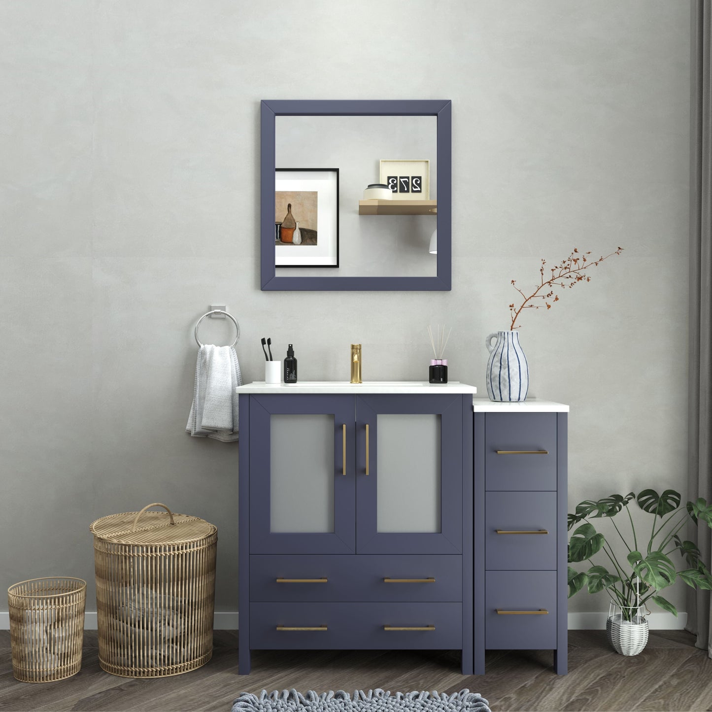 Vanity Art VA3030-42B 42 Inch Single Sink Bathroom Vanity in Blue with Ceramic Countertop - Vanity Art VA3030-42B