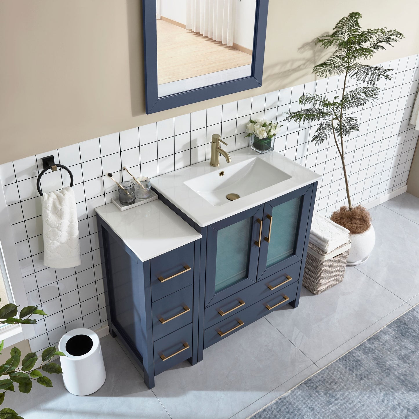 Vanity Art VA3030-42B 42 Inch Single Sink Bathroom Vanity in Blue with Ceramic Countertop - Vanity Art VA3030-42B