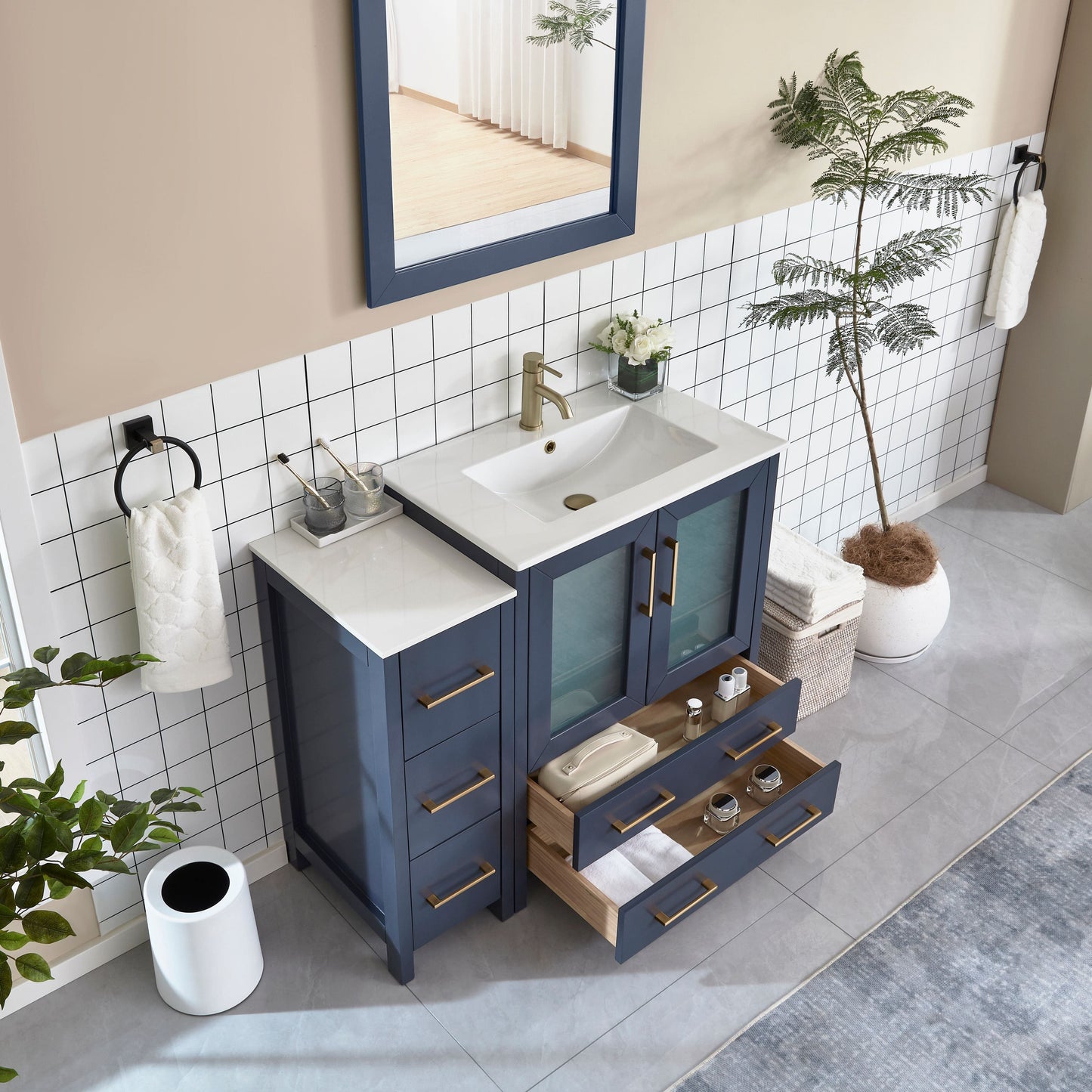 Vanity Art VA3030-42B 42 Inch Single Sink Bathroom Vanity in Blue with Ceramic Countertop - Vanity Art VA3030-42B