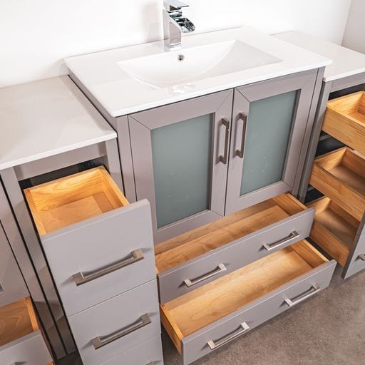 Vanity Art VA3030-96G 96 Inch Double Sink Bathroom Vanity in Gray with Ceramic Countertop - Vanity Art VA3030-96G