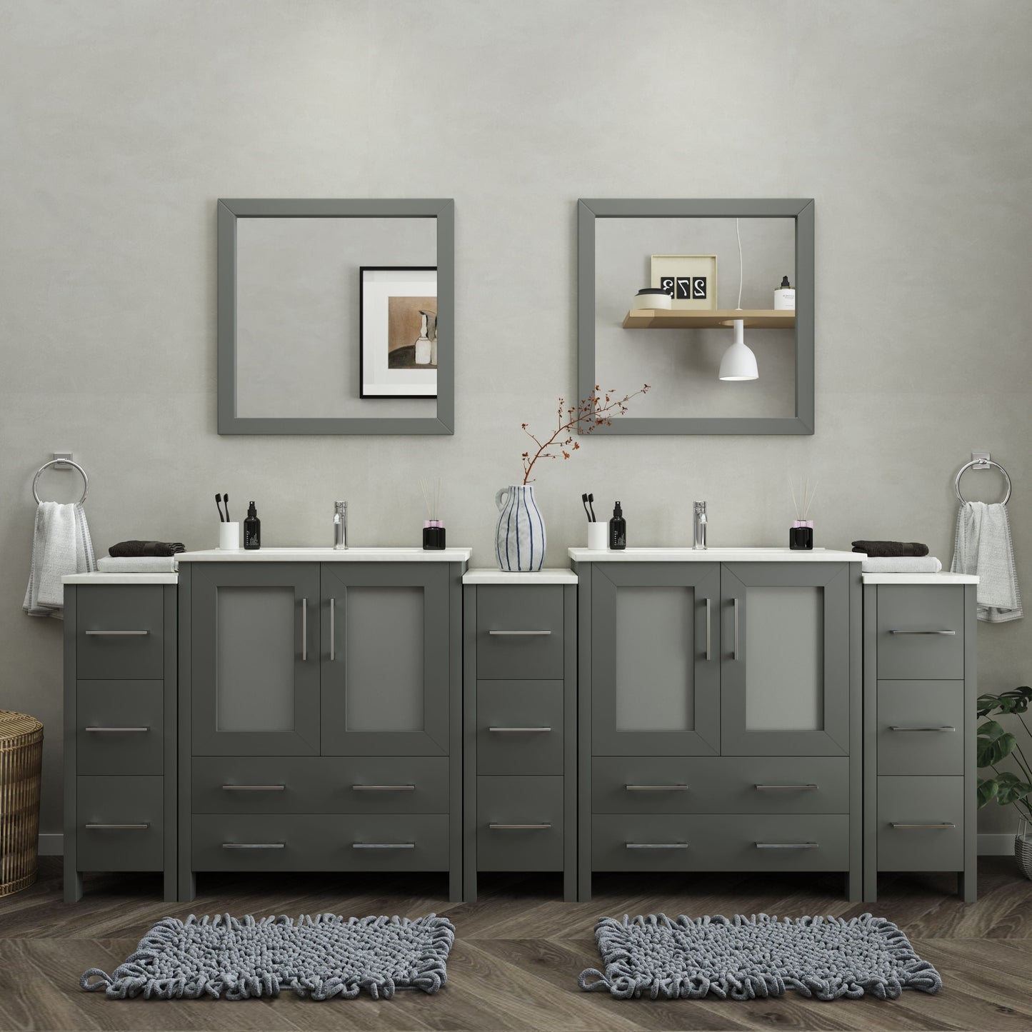 Vanity Art VA3030-96G 96 Inch Double Sink Bathroom Vanity in Gray with Ceramic Countertop - Vanity Art VA3030-96G