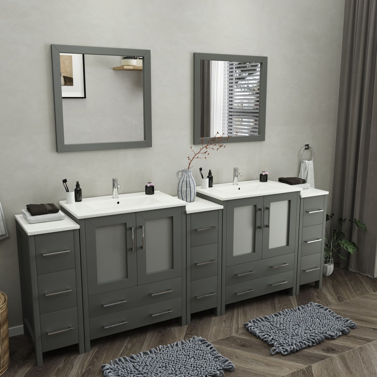 Vanity Art VA3030-96G 96 Inch Double Sink Bathroom Vanity in Gray with Ceramic Countertop - Vanity Art VA3030-96G