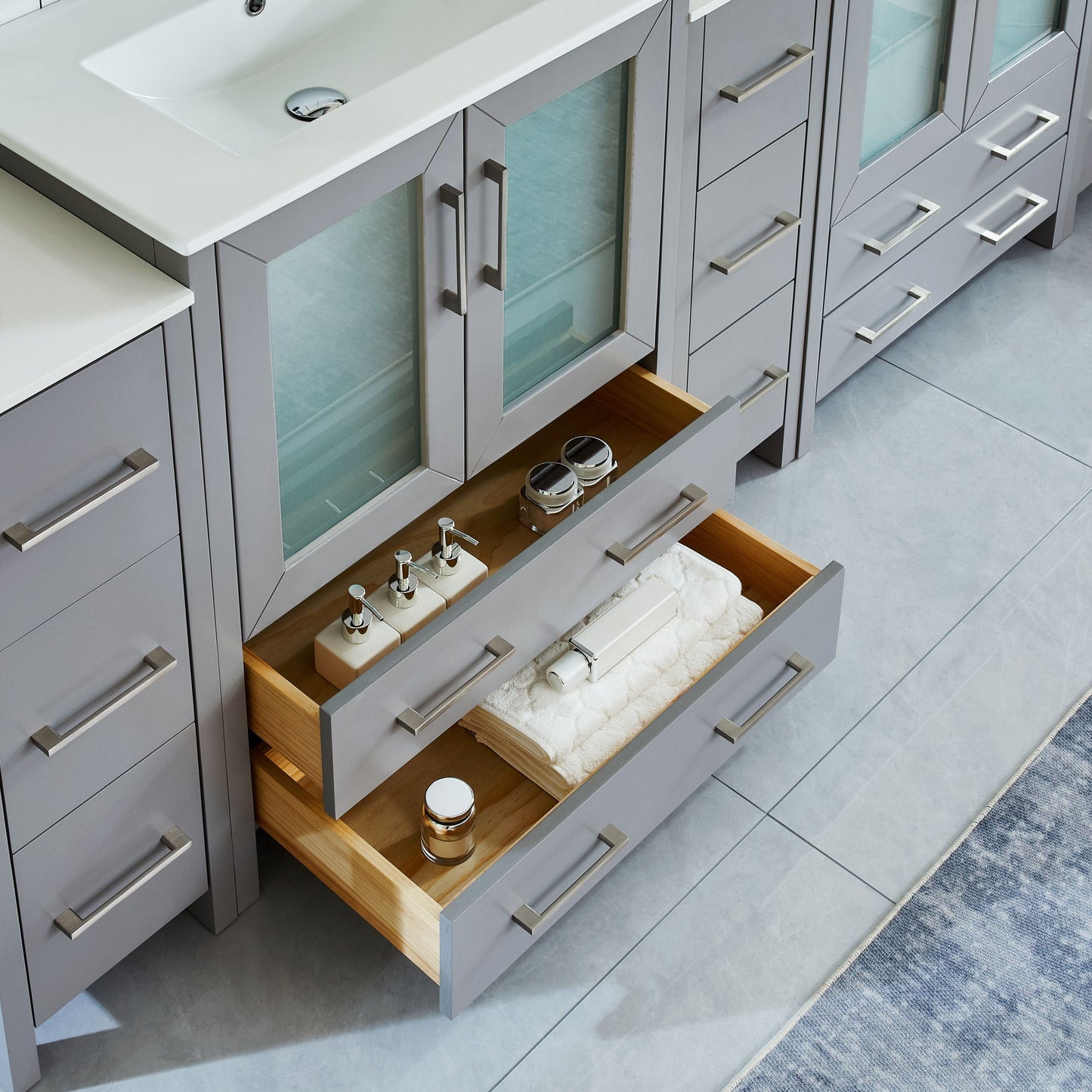Vanity Art VA3030-96G 96 Inch Double Sink Bathroom Vanity in Gray with Ceramic Countertop - Vanity Art VA3030-96G