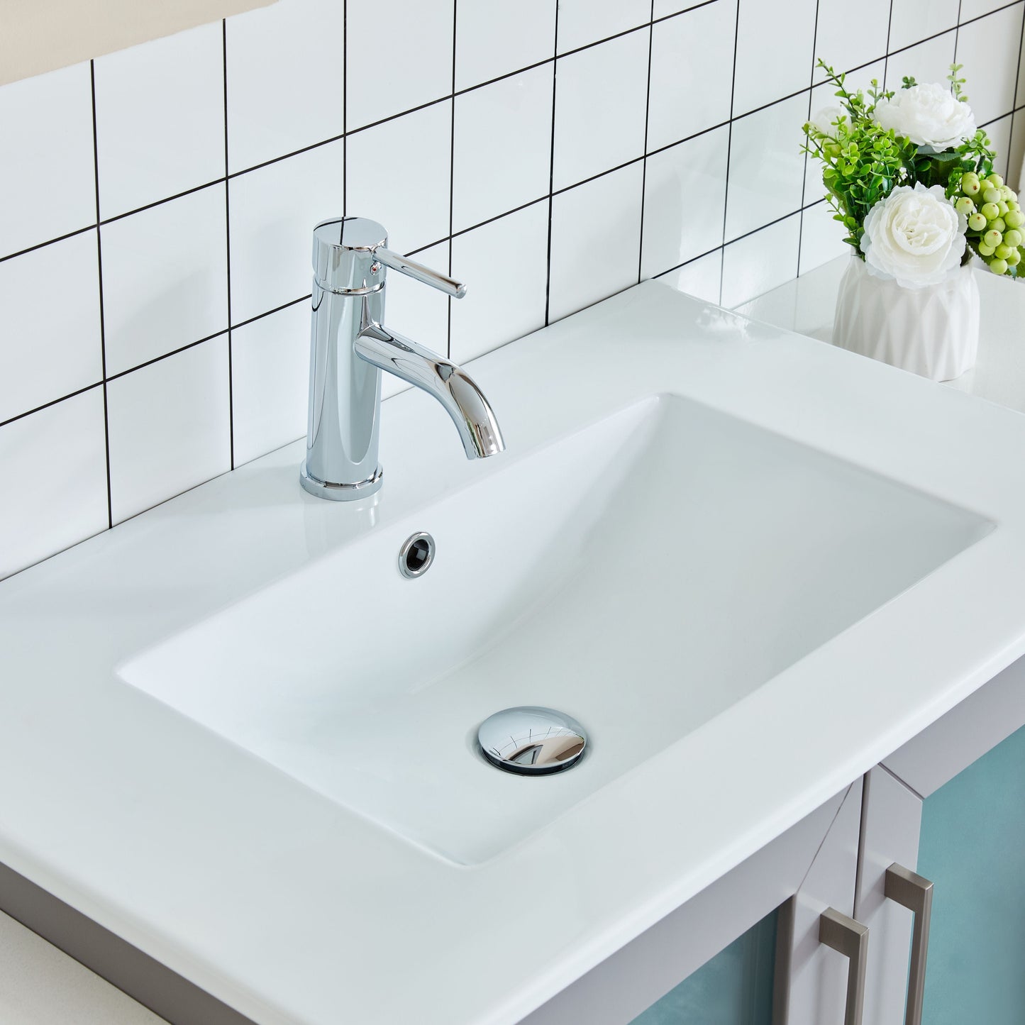 Vanity Art VA3030-96G 96 Inch Double Sink Bathroom Vanity in Gray with Ceramic Countertop - Vanity Art VA3030-96G