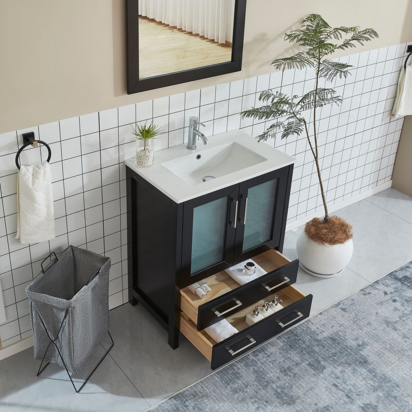 Vanity Art VA3030E 30 Inch Single Sink Bathroom Vanity in Espresso with Ceramic Countertop - Vanity Art VA3030E