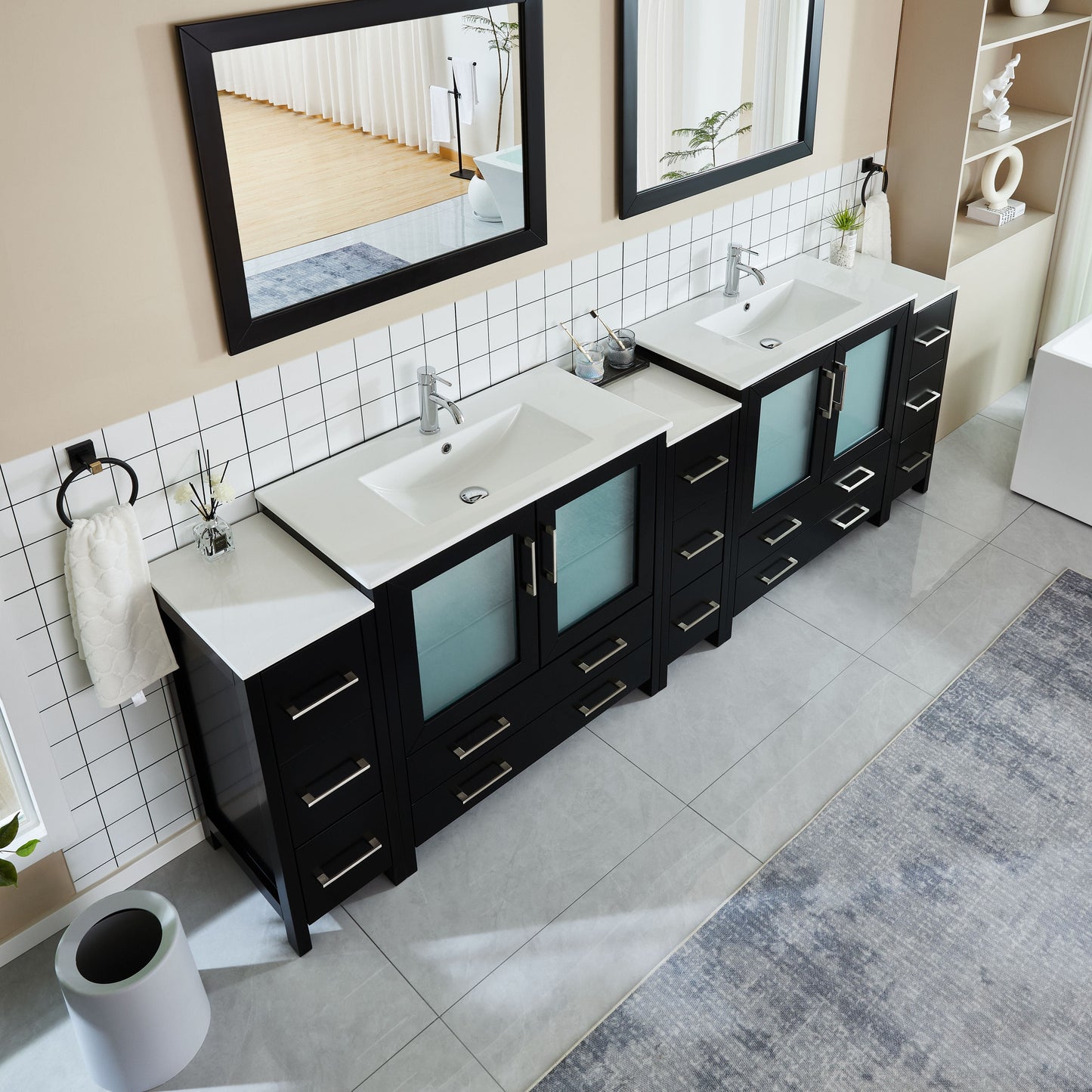 Vanity Art VA3036-108E 108 Inch Double Sink Bathroom Vanity in Espresso with Ceramic Countertop - Vanity Art VA3036-108E