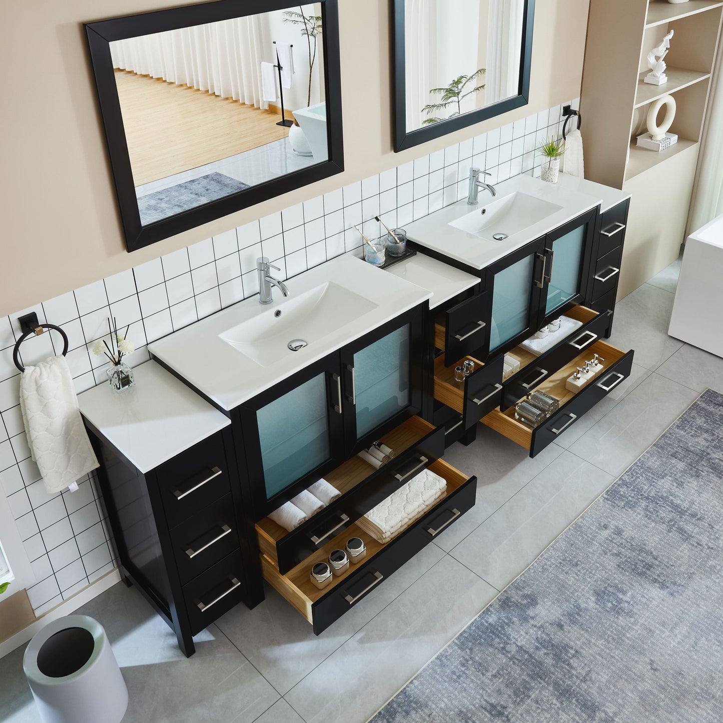 Vanity Art VA3036-108E 108 Inch Double Sink Bathroom Vanity in Espresso with Ceramic Countertop - Vanity Art VA3036-108E