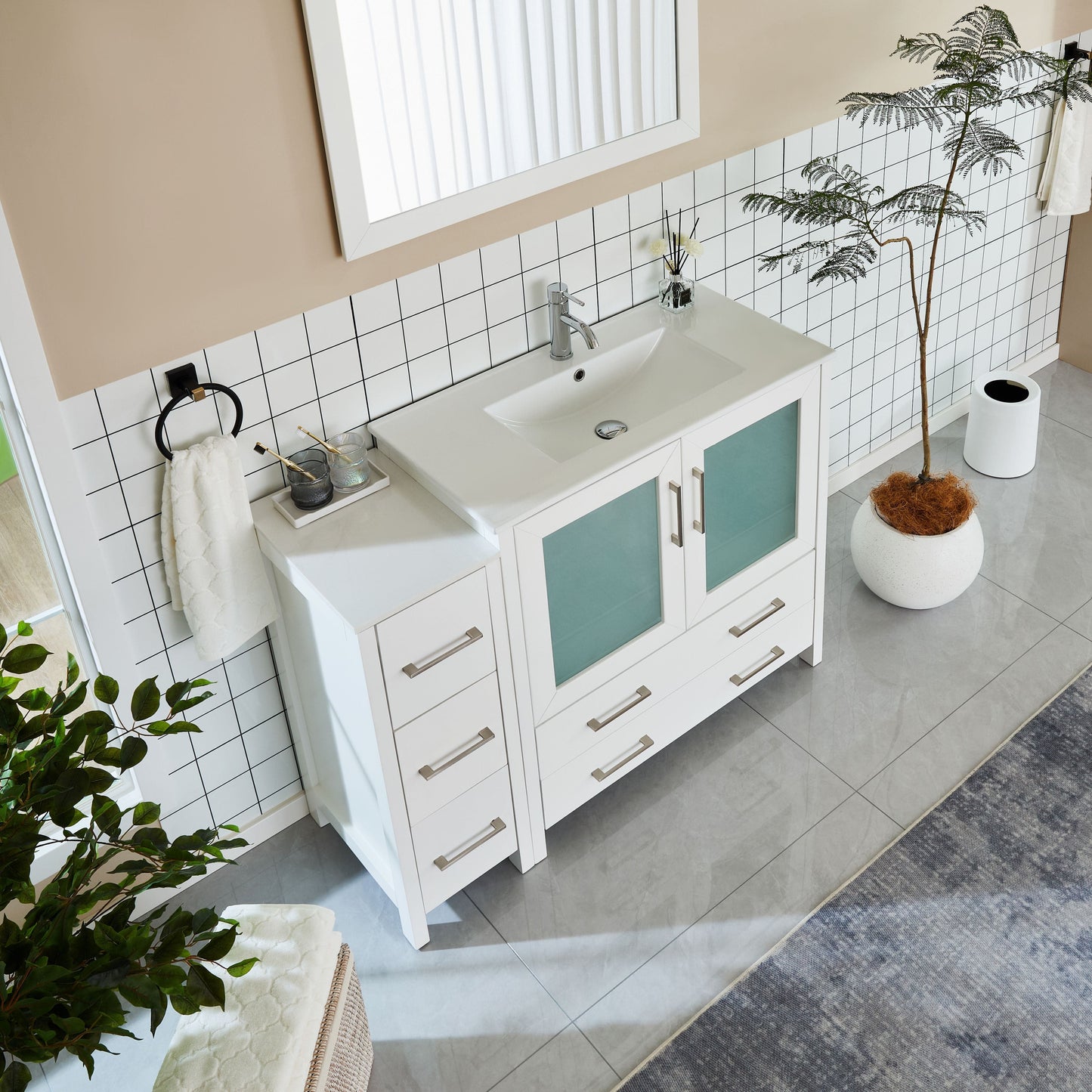 Vanity Art VA3036-48W 48 Inch Single Sink Bathroom Vanity in White with Ceramic Countertop - Vanity Art VA3036-48W