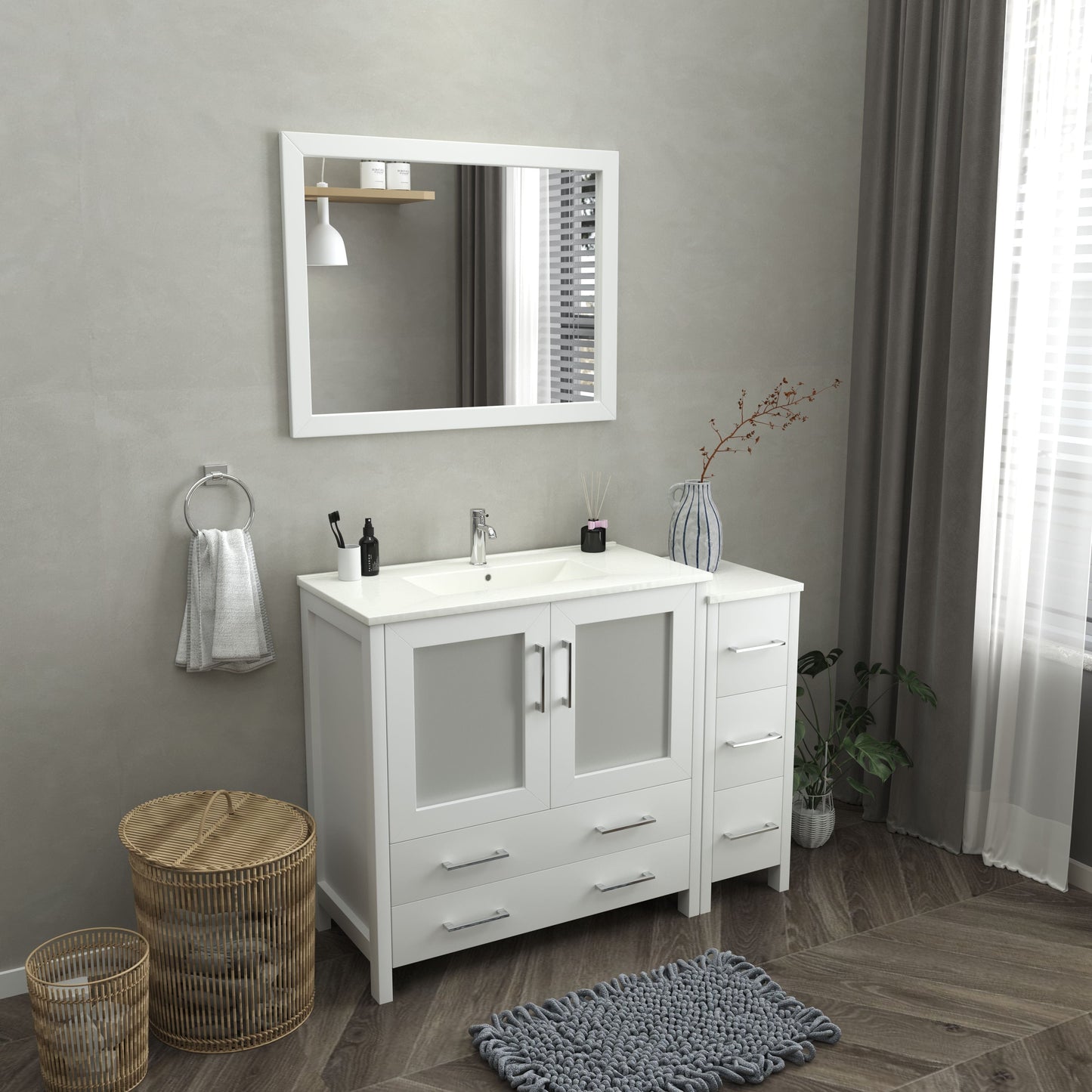 Vanity Art VA3036-48W 48 Inch Single Sink Bathroom Vanity in White with Ceramic Countertop - Vanity Art VA3036-48W